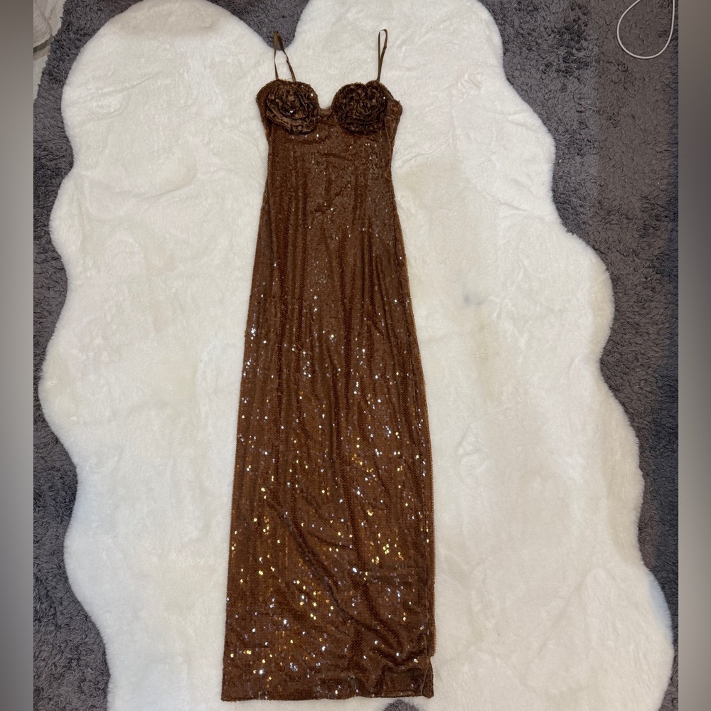 Hailey Bieber brown sequin dress